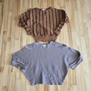 Striped Brown and Solid Gray Women's Sweater Set Philosophy Size Medium